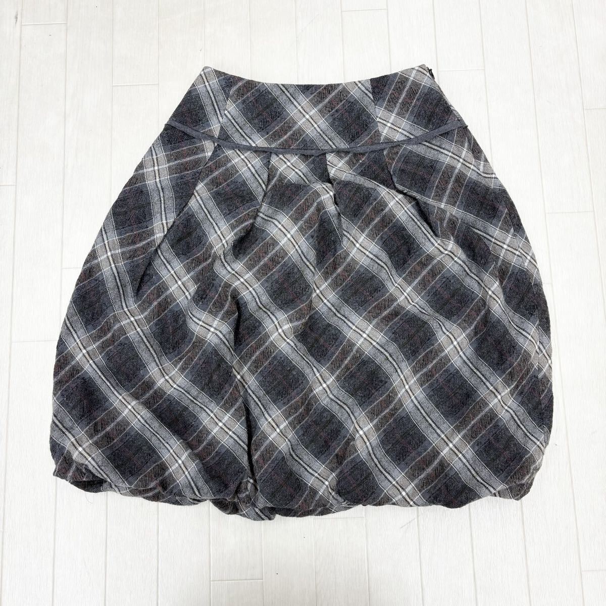 1818〓 HIROKO KOSHINO ヒロココシノ バルーンスカート レディース サイズ38 チェック柄 グレー ミドルスカート 膝丈 カジュアル拍卖