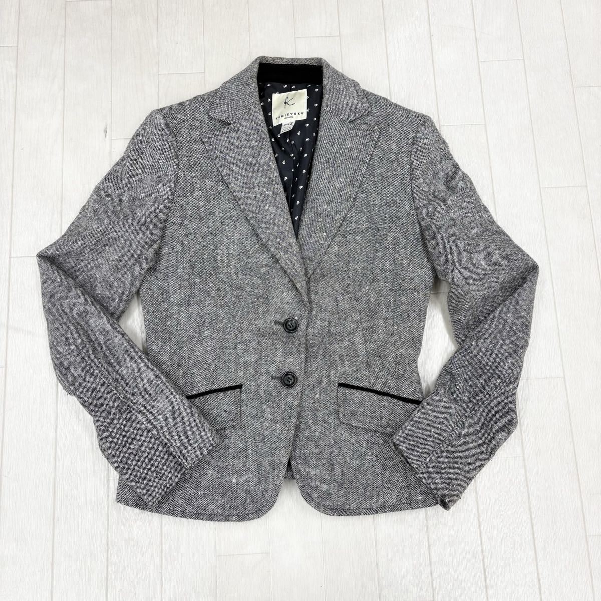 1818〓 KUMIKYOKU 組曲 テーラードジャケット レディース サイズ2 グレー 上着 トップス シングルジャケット 2ボタン カジュアル ビジネス拍卖