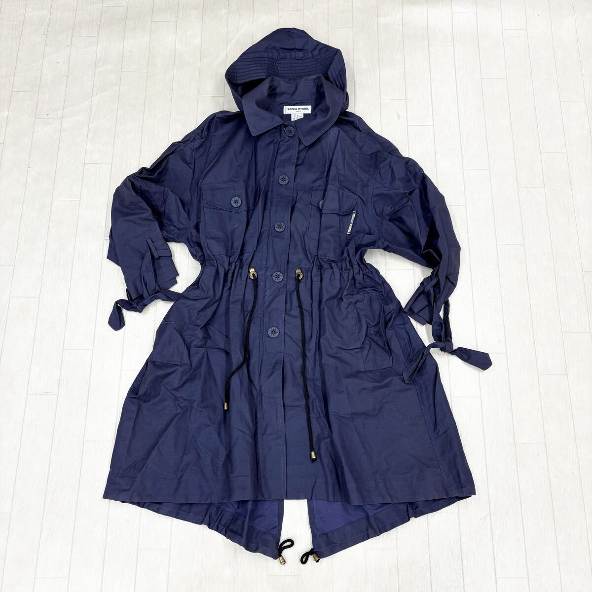 1823〓 SONIA RYKIEL ソニアリキエル ロングコート レディース サイズM ネイビー アウター 上着 オータムコート フーディ カジュアル拍卖