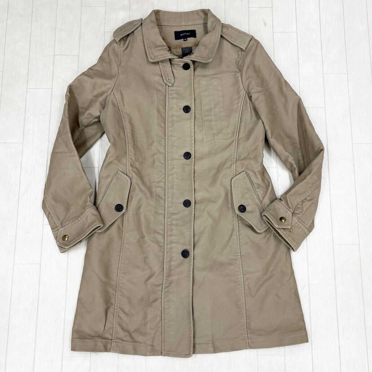 1824〓 MACPHEE マカフィー ミドルコート レディース サイズ40 ベージュ アウター 上着 ライナー有り ライナーチェック柄 シングルコート 拍卖