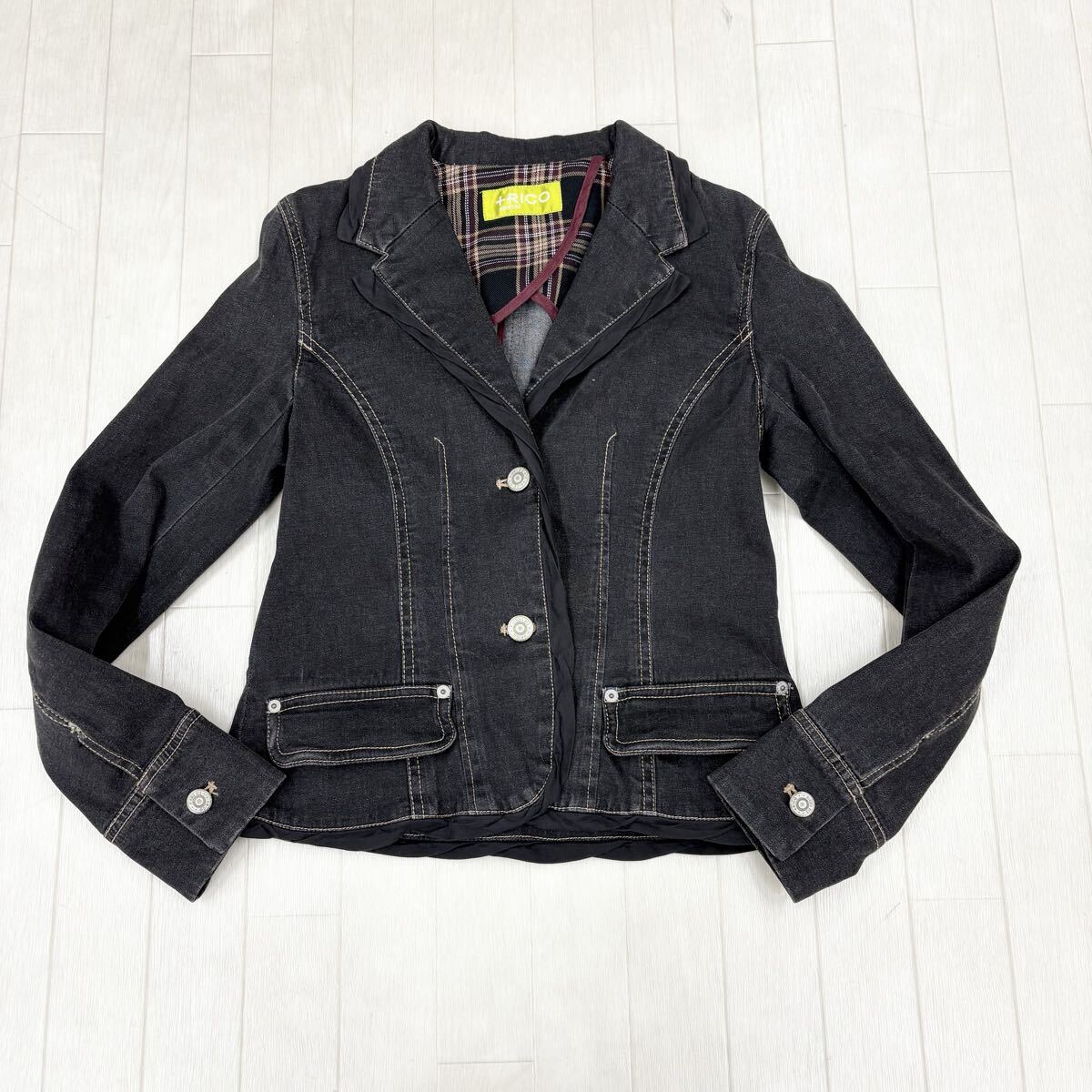 1824〓 +RICO HIROKO BIS リコ ヒロコビス テーラードジャケット レディース サイズ9 ブラック トップス 上着 デニム生地 カジュアル拍卖