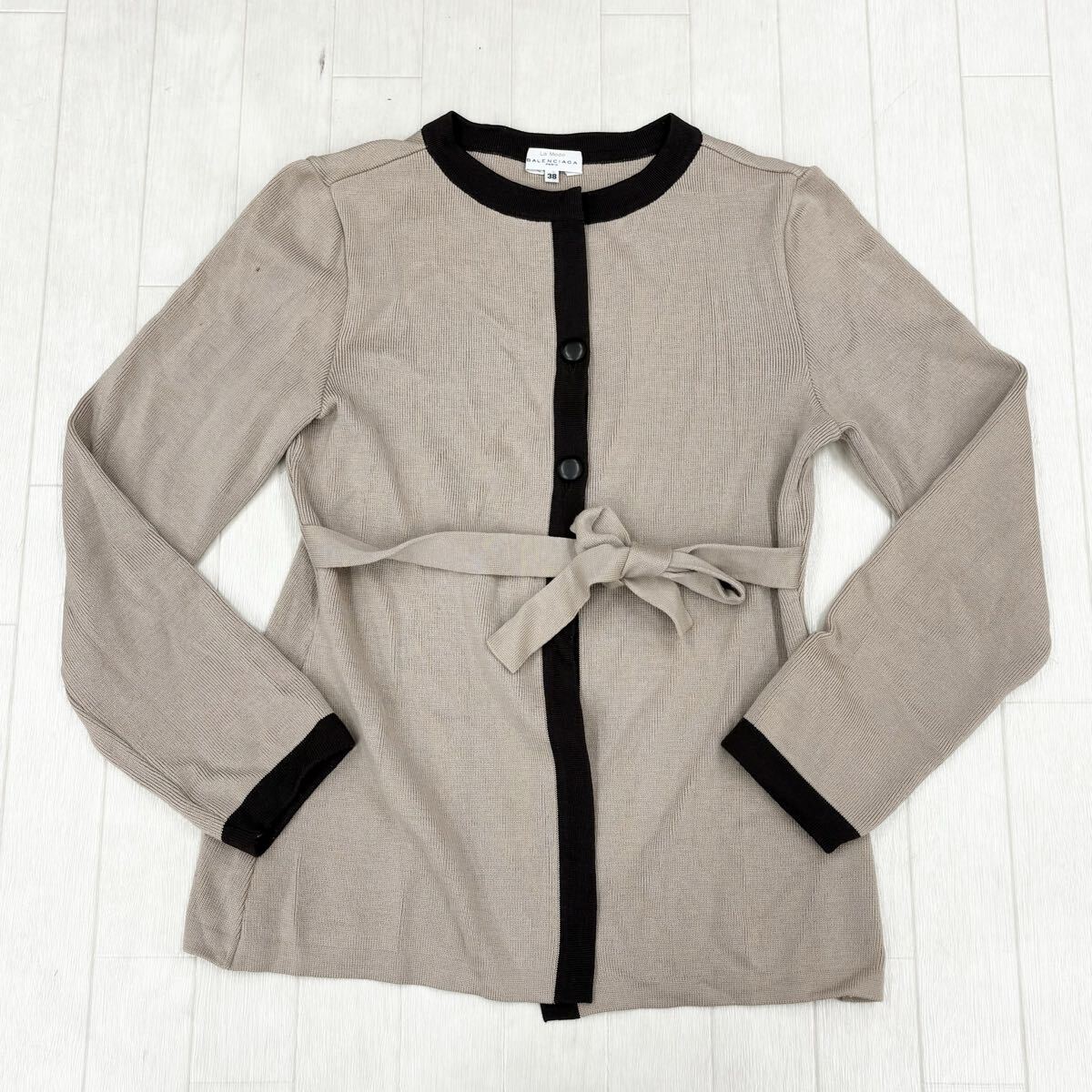 1824〓 La Mode BALENCIAGA ラモード バレンシアガ ニットカーディガン レディース サイズ38 グレージュ ダークブラウン トップス 上着 拍卖