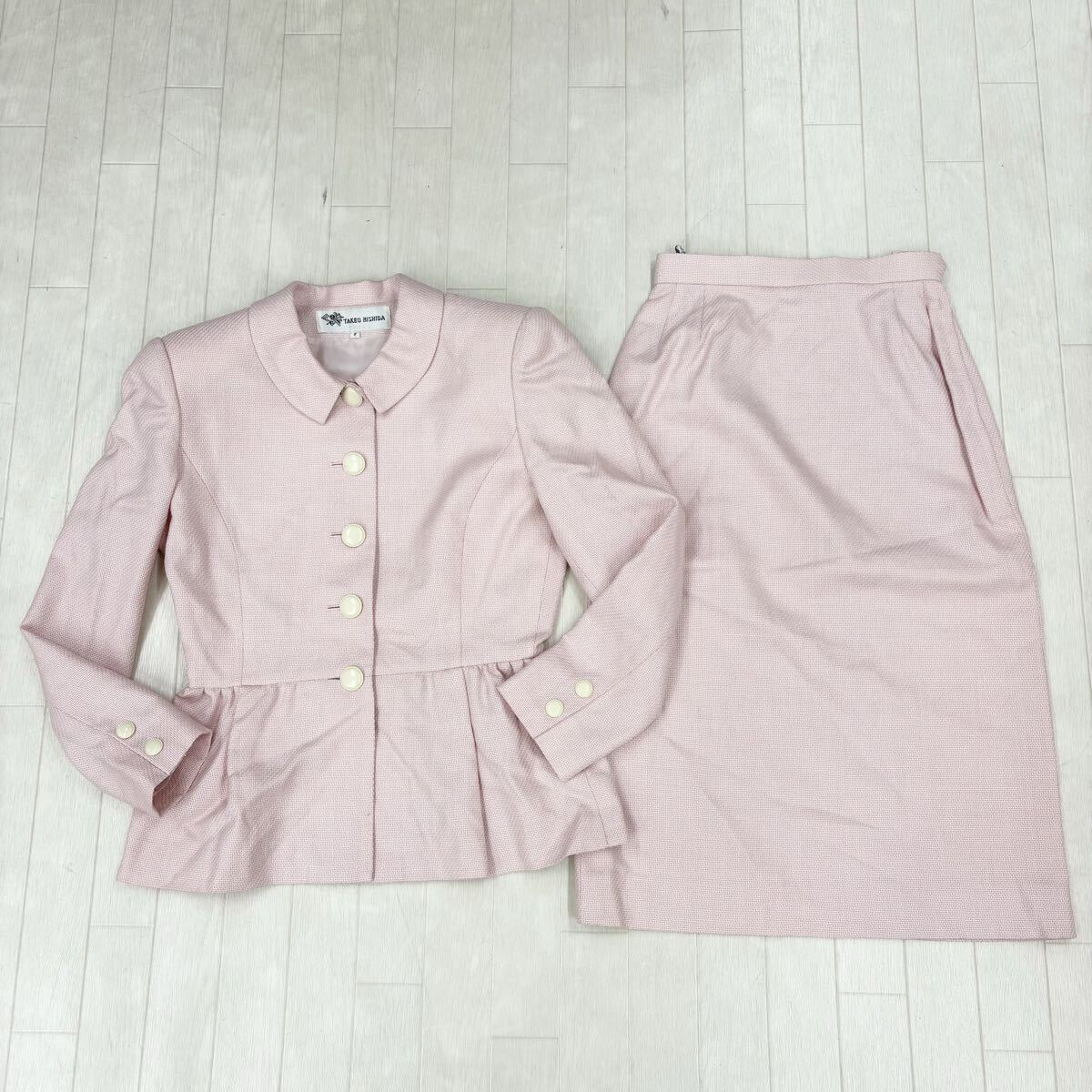 1824〓 ①セットアップ TAKEO NISHIDA タケオニシダ シングルジャケット タイトスカート レディース サイズ9 ピンク ミドルスカート拍卖