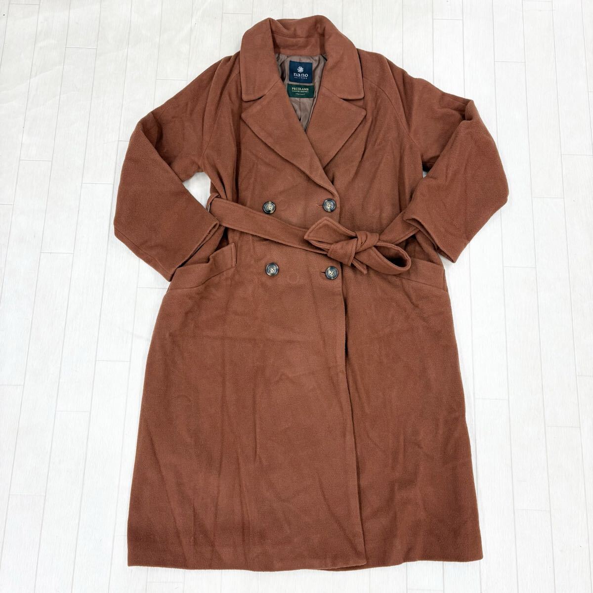 1825〓 NANO UNIVERSE ナノユニバース チェスターコート レディース サイズ36 テラコッタ レンガ色 ダブルロングコート アウター 上着拍卖