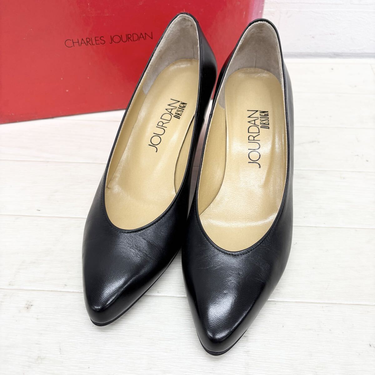 1817〓 CHARLES JOURDAN DESIGN シャルルジョルダン デザイン パンプス レディース サイズ5 ブラック 無地 単色 靴 シューズ ビジネス拍卖