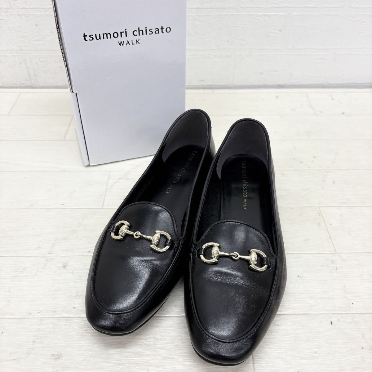 1817〓 箱付き tsumori chisato WALK ツモリチサト ウォーク ビットローファー レディース サイズ23.5 ブラック スリッポン 靴 シューズ拍卖