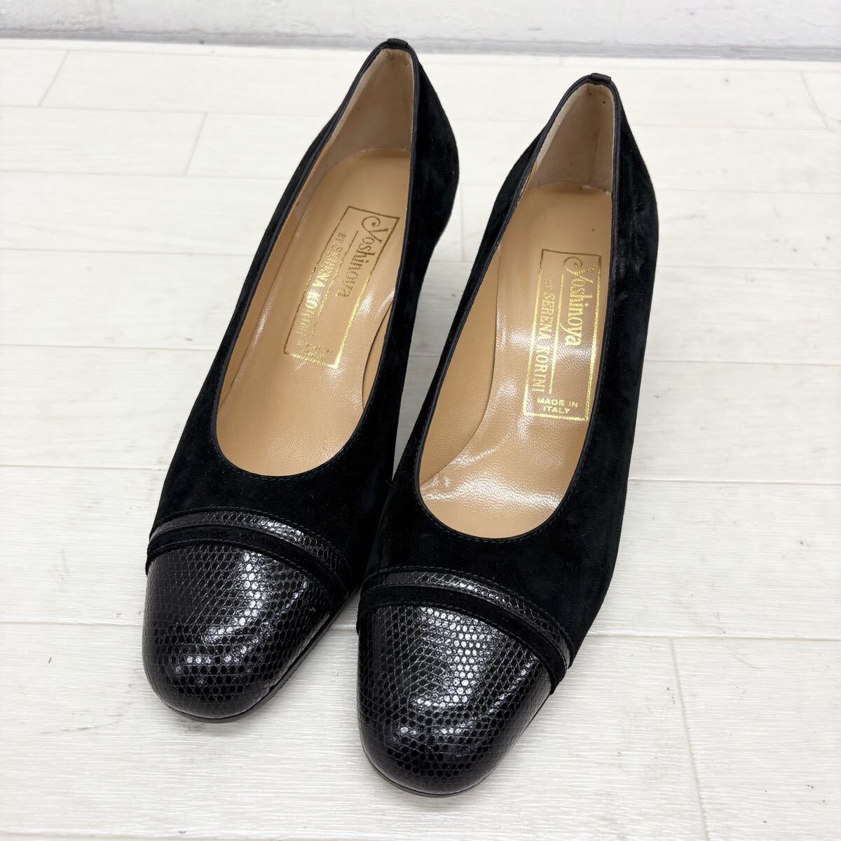 1817〓 Yoshinoya BY SERENA KORINI 銀座ヨシノヤ パンプス レディース サイズ36.5 ブラック スエードレザー シューズ ビジネス フォーマル拍卖