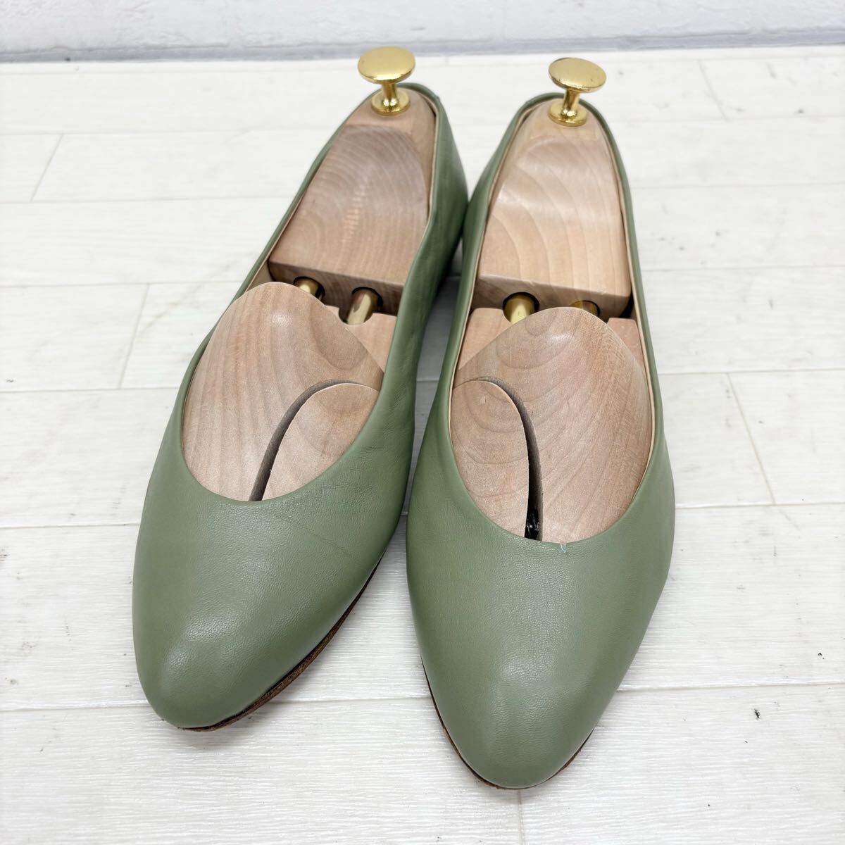 1817〓 FABIO RUSCONI ファビオルスコーニ フラットシューズ レディース サイズ38 グレーグリーン パンプス 靴 シューズ カジュアル拍卖