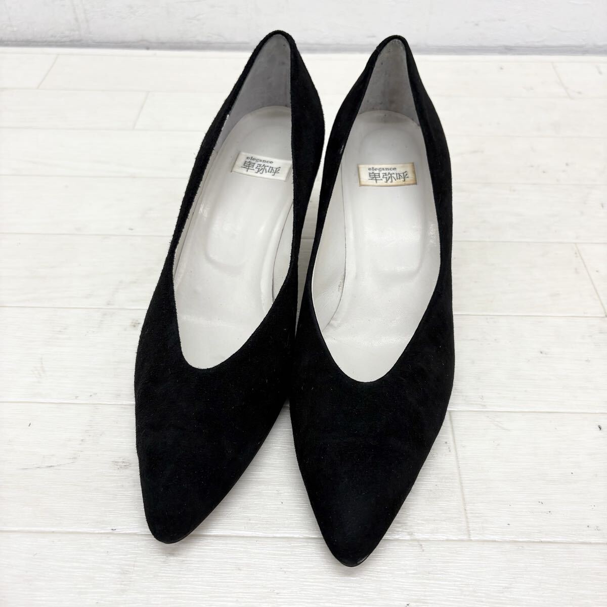 1817〓 ②卑弥呼 ヒミコ パンプス レディース サイズ24 ブラック スエードレザー 無地 単色 靴 シューズ ビジネス カジュアル拍卖