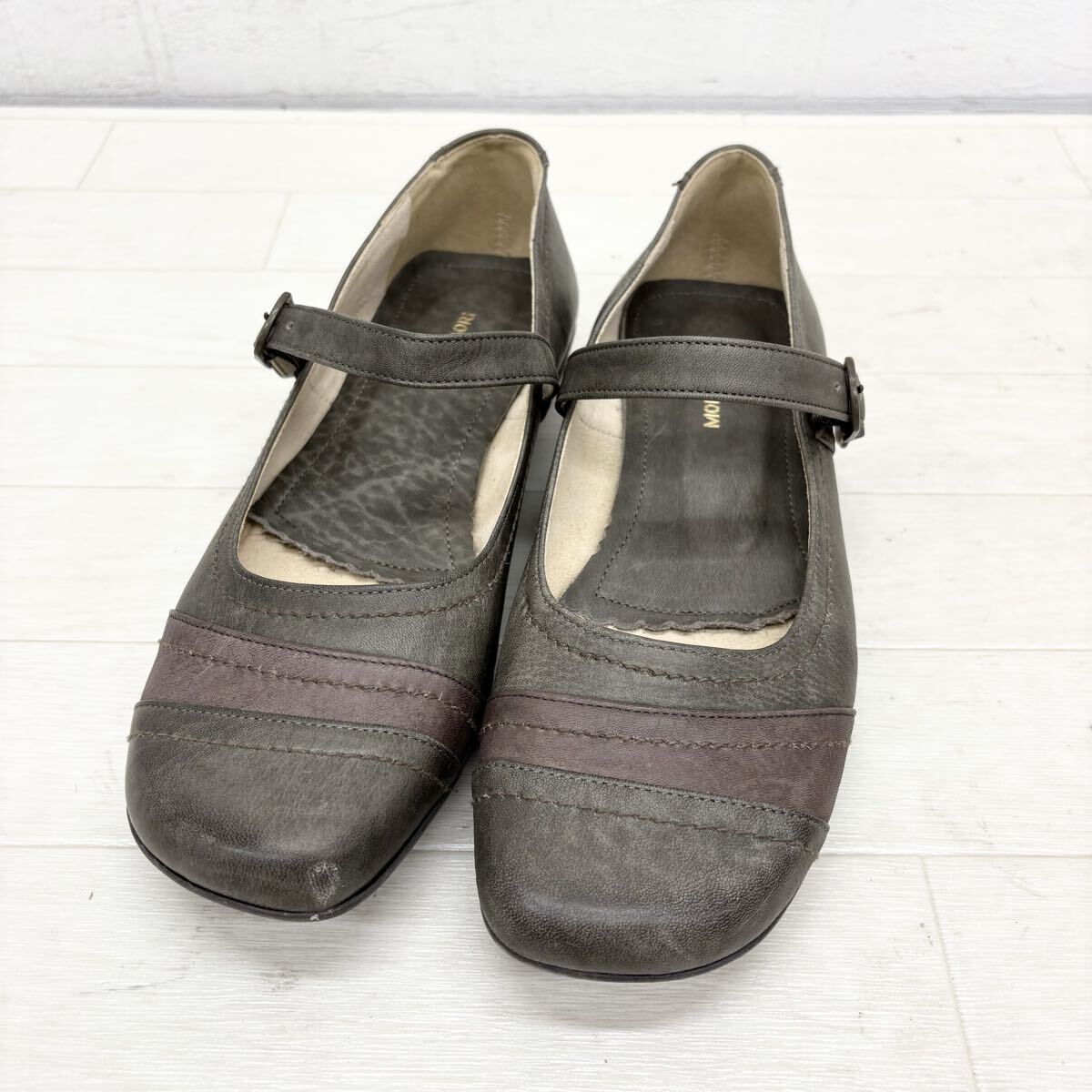 1817〓 MODE KAORI モードカオリ パンプス レディース サイズ24 靴 ブラウングレー ダークブラウン ベルト シューズ カジュアルシューズ拍卖