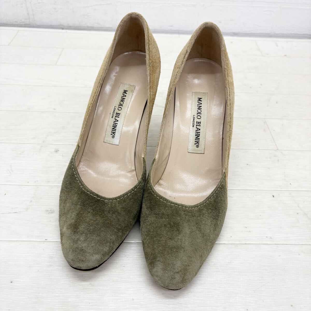 1817〓 MANOLO BLAHNIK マノロブラニク パンプス レディース サイズ37 カーキ ベージュ スエードレザー 靴 シューズ カジュアルシューズ拍卖