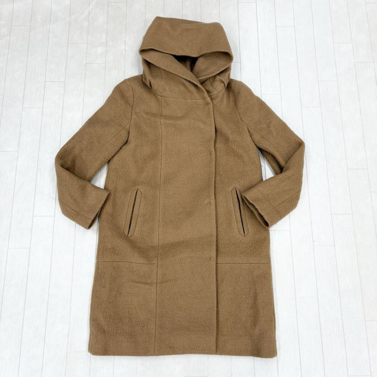 1825〓 NANO UNIVERSE ナノユニバース ミドルコート レディース サイズ36 ブラウン アウター 上着 フーデッドコート 比翼 カジュアル拍卖