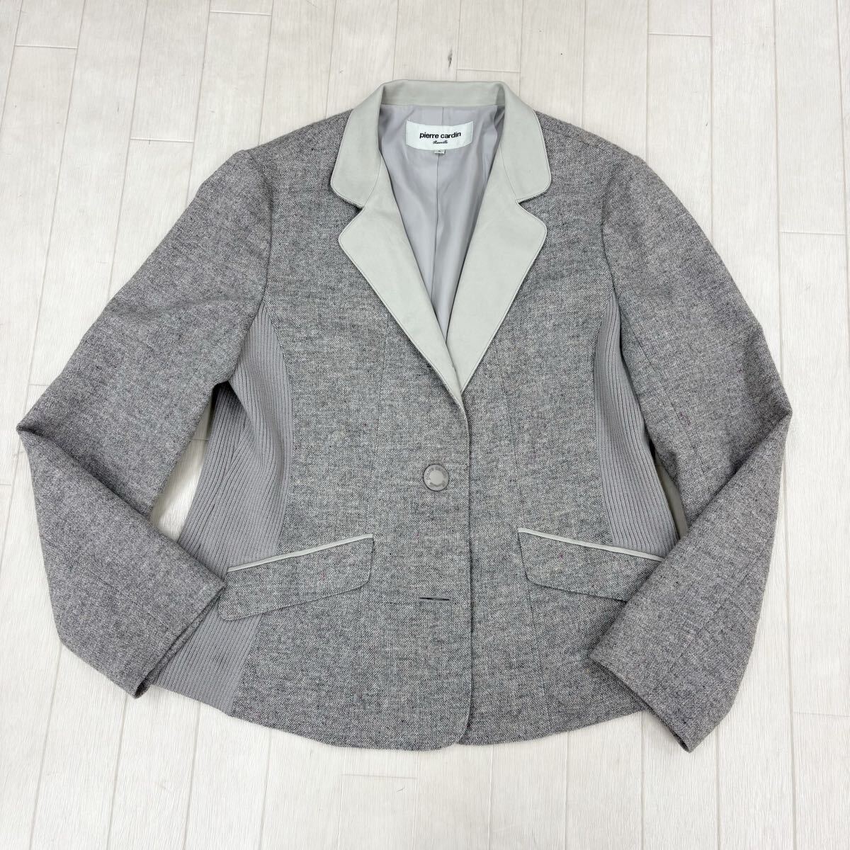 1825〓 pierre cardin Ramille ピエールカルダン テーラードジャケット レディース サイズL グレー トップス 上着 段返り三つボタン 拍卖