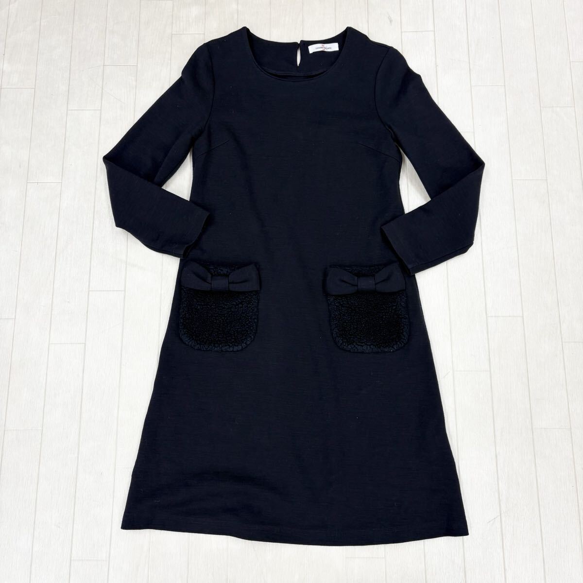 1825〓 GALLERY VISCONTI ギャラリービスコンティ ミドルワンピース レディース サイズ2 ダークネイビー プルオーバー 長袖 カジュアル拍卖