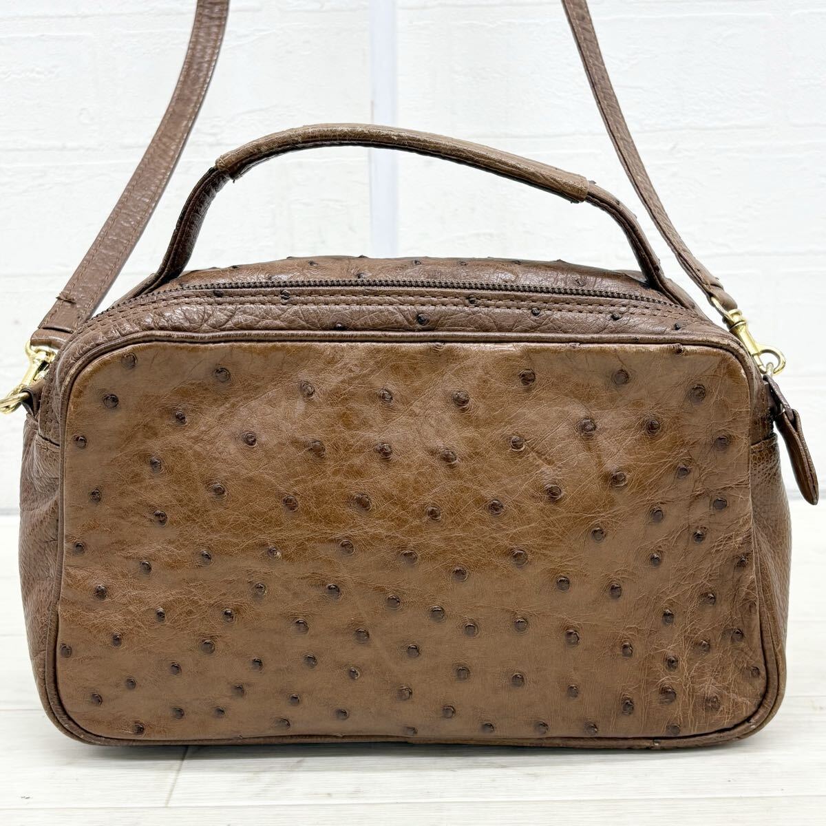 1826〓 オーストリッチレザー ショルダーバッグ レディース ブラウン 鞄 肩掛け鞄 ダチョウ革 レザーバッグ カジュアル拍卖