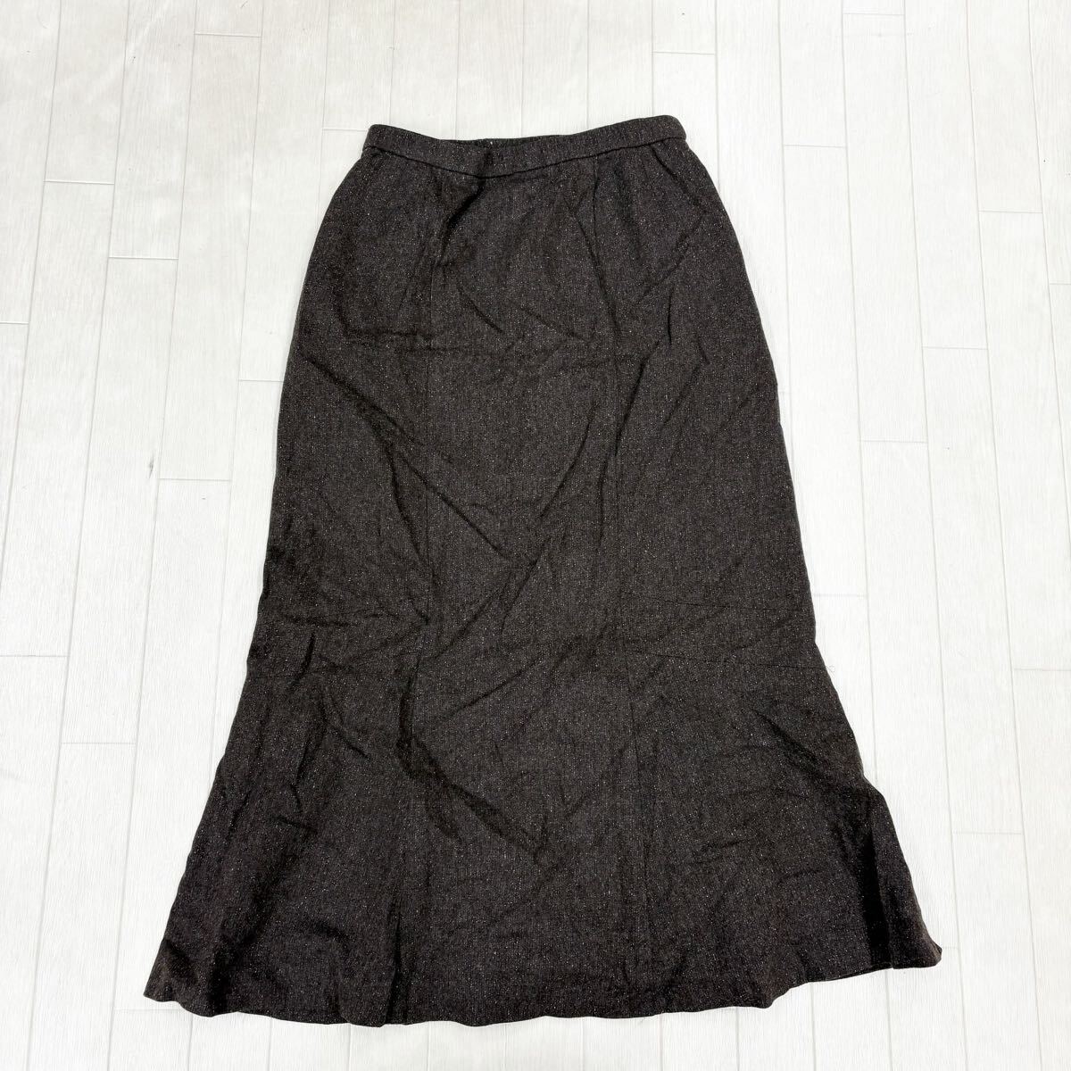 1829〓 Leilian レリアン フレアスカート レディース サイズ11 ダークブラウン ボトムス ミドルスカート ミモレ丈 シルク混 カジュアル拍卖