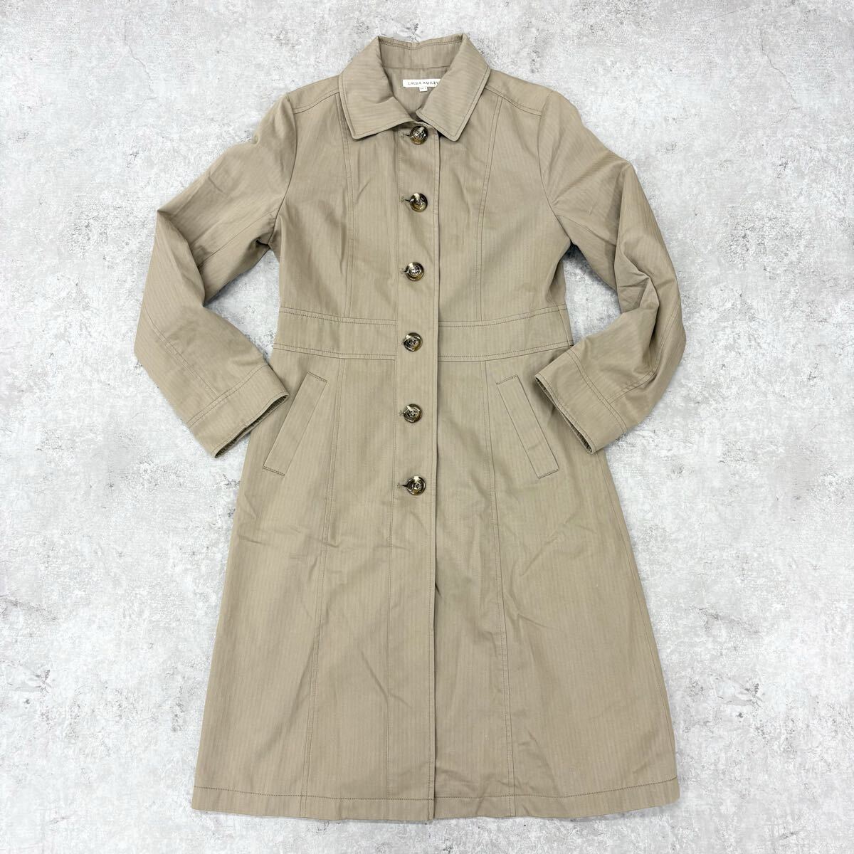 1846〓 LAURA ASHLEY ローラアシュレイ ステンカラーコート レディース サイズ9 ベージュ アウター 上着 セミロングコート オータムコート拍卖