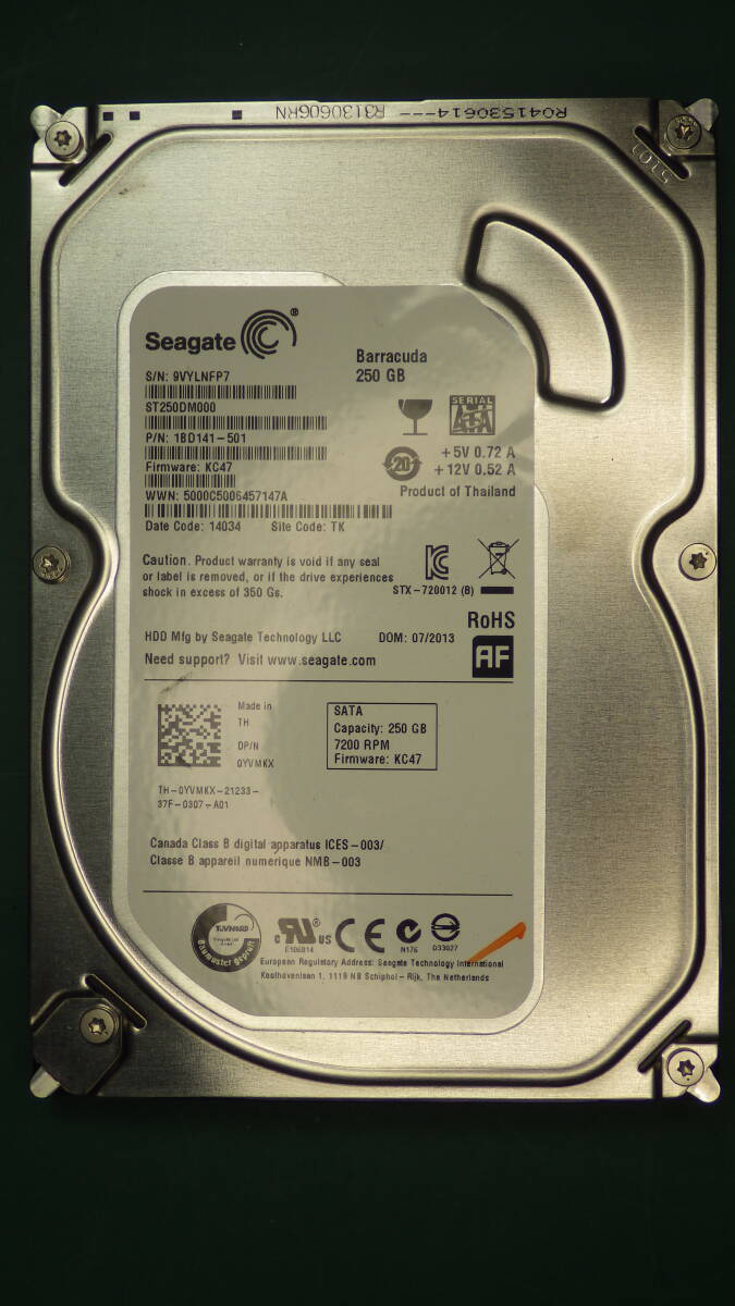 Seagate 3.5int HDD SATA ST250DM000-1BD141 250GB 動作確認済 送料無料(250041)拍卖