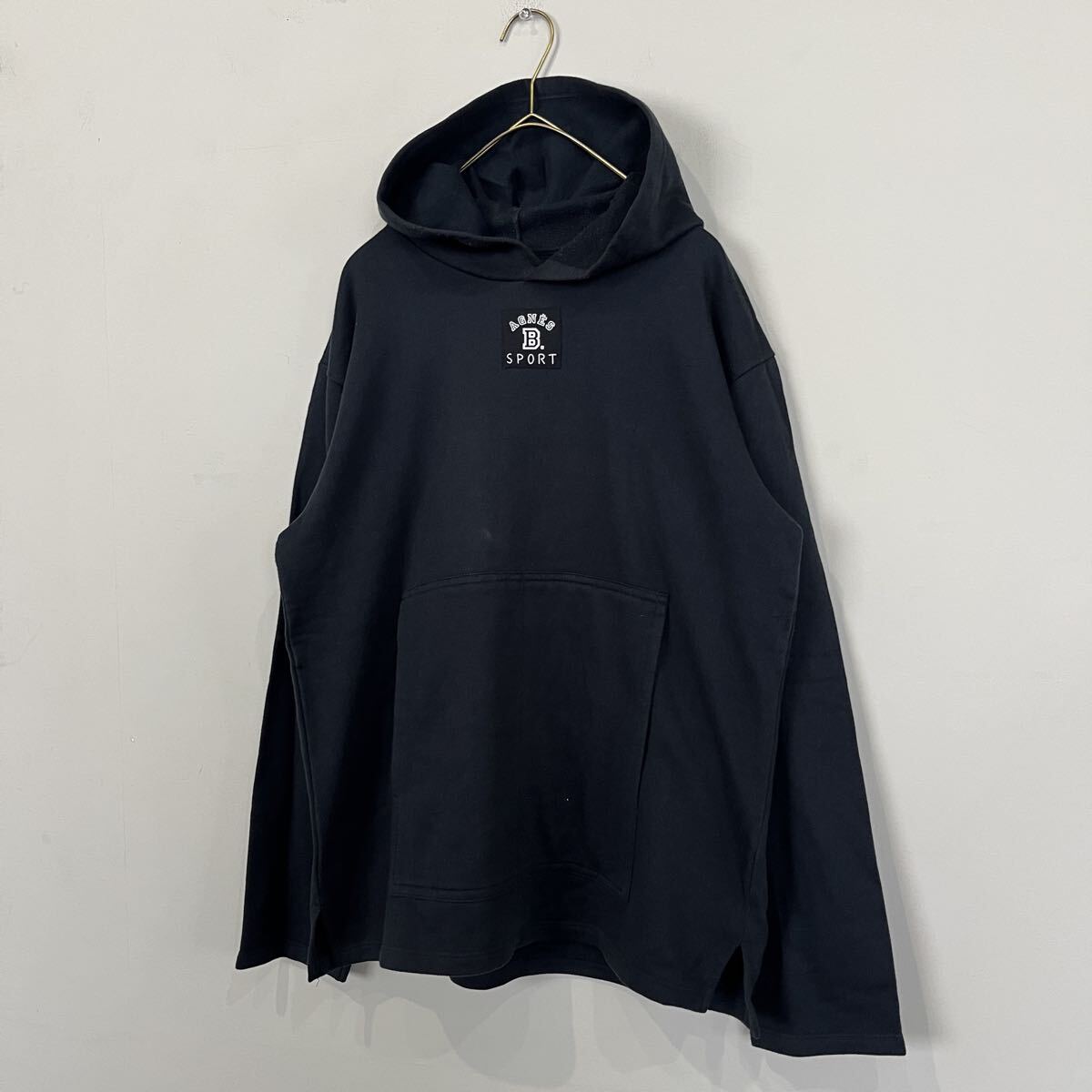 agnes b. アニエスベー SPORT スポーツ コットン アクリル フーディ スウェット パーカー 黒 XL レディース 袖リブなし 裏起毛 日本製拍卖