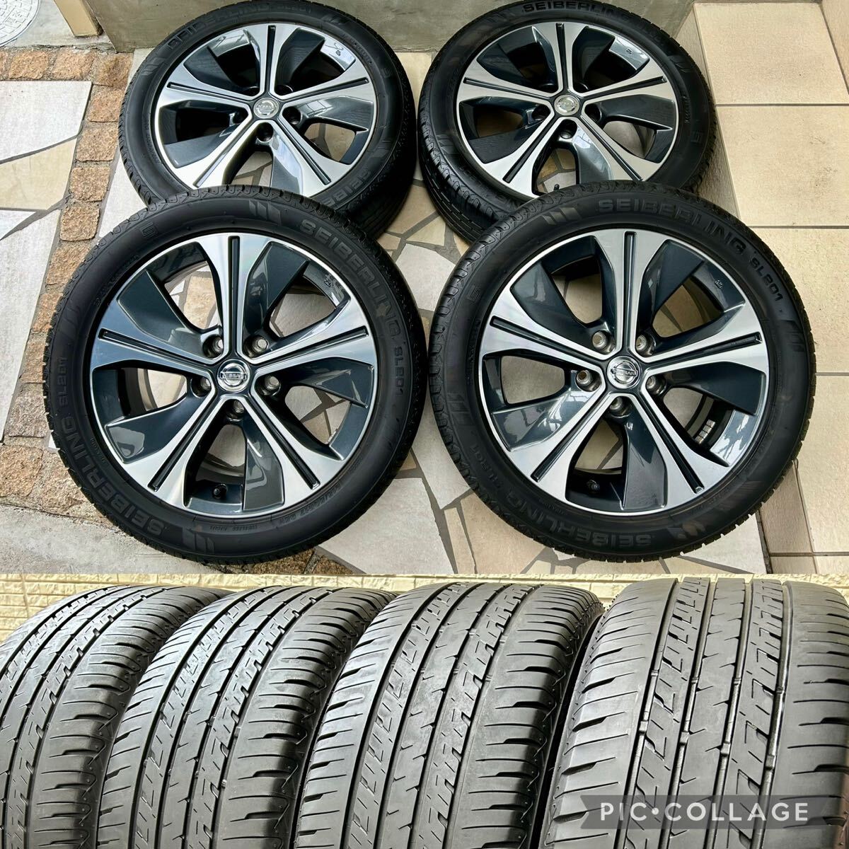 【美品★国産タイヤ】215/50R17 日産 純正 リーフ ZE1 AZE0 セレナ ジューク スカイライン ティアナ 6.5J+45 5H-PCD114.3 4本セット拍卖