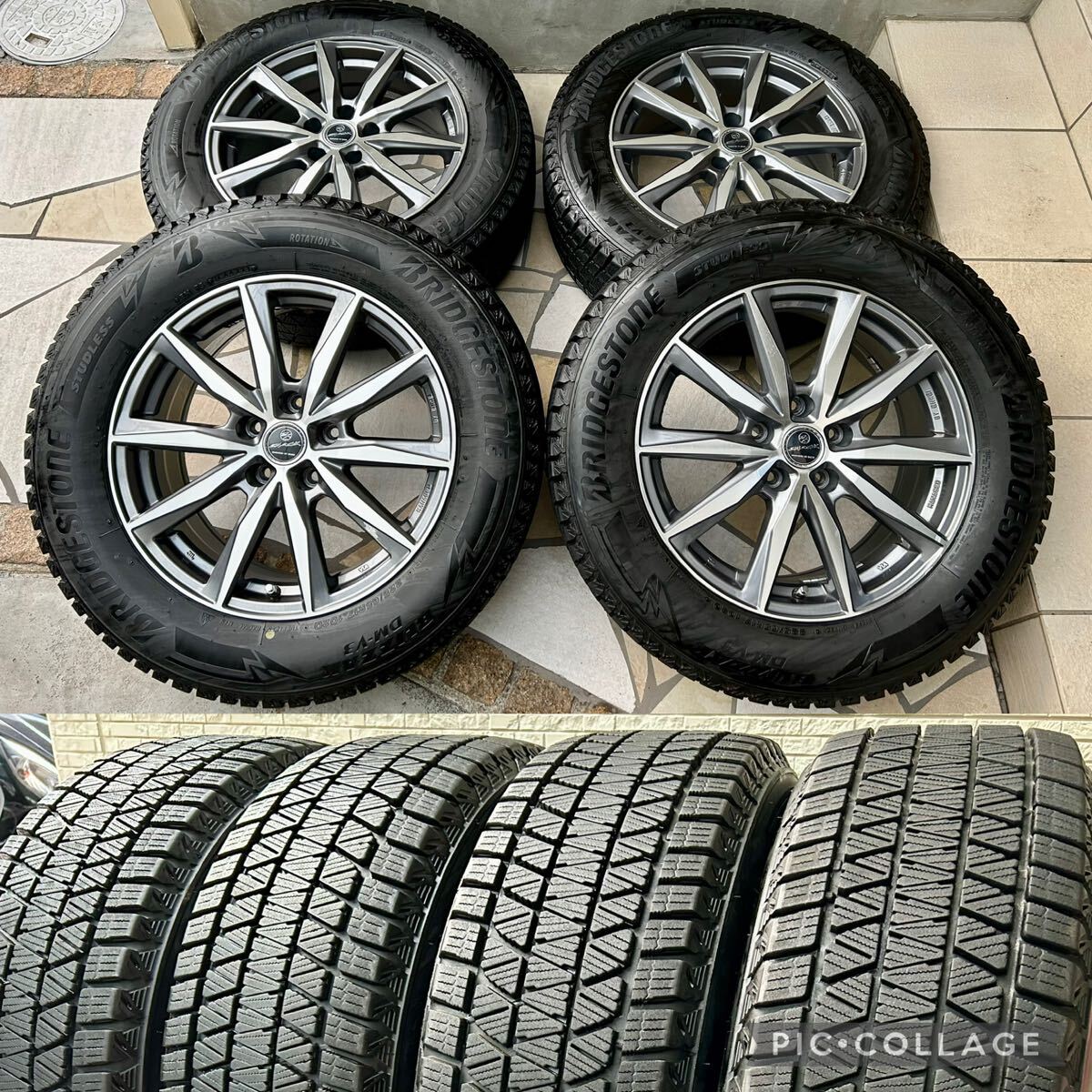 【残溝90%★BSバリ山】225/65R17 アルファード ヴェルファイア ハリアー RAV4 エクストレイル 7J+38 5H-PCD114.3 スタッドレス 4本セット拍卖