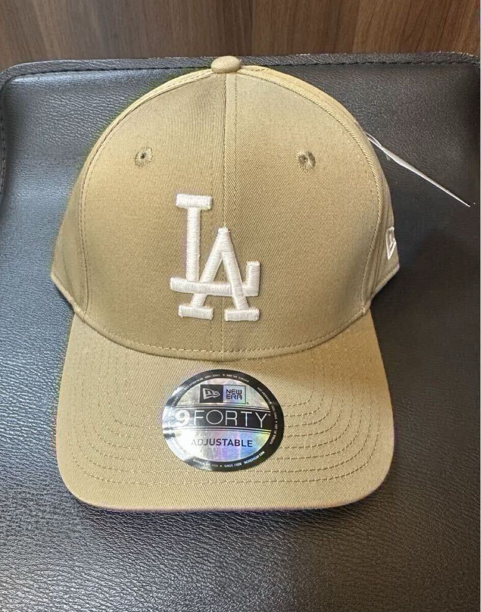 ニューエラ Beigeキャップ 9Forty NEW ERA CAP LAドジャース ベージュ系LA白ロゴ刺繍入 帽子 男女用フリーサイズ 未使用拍卖