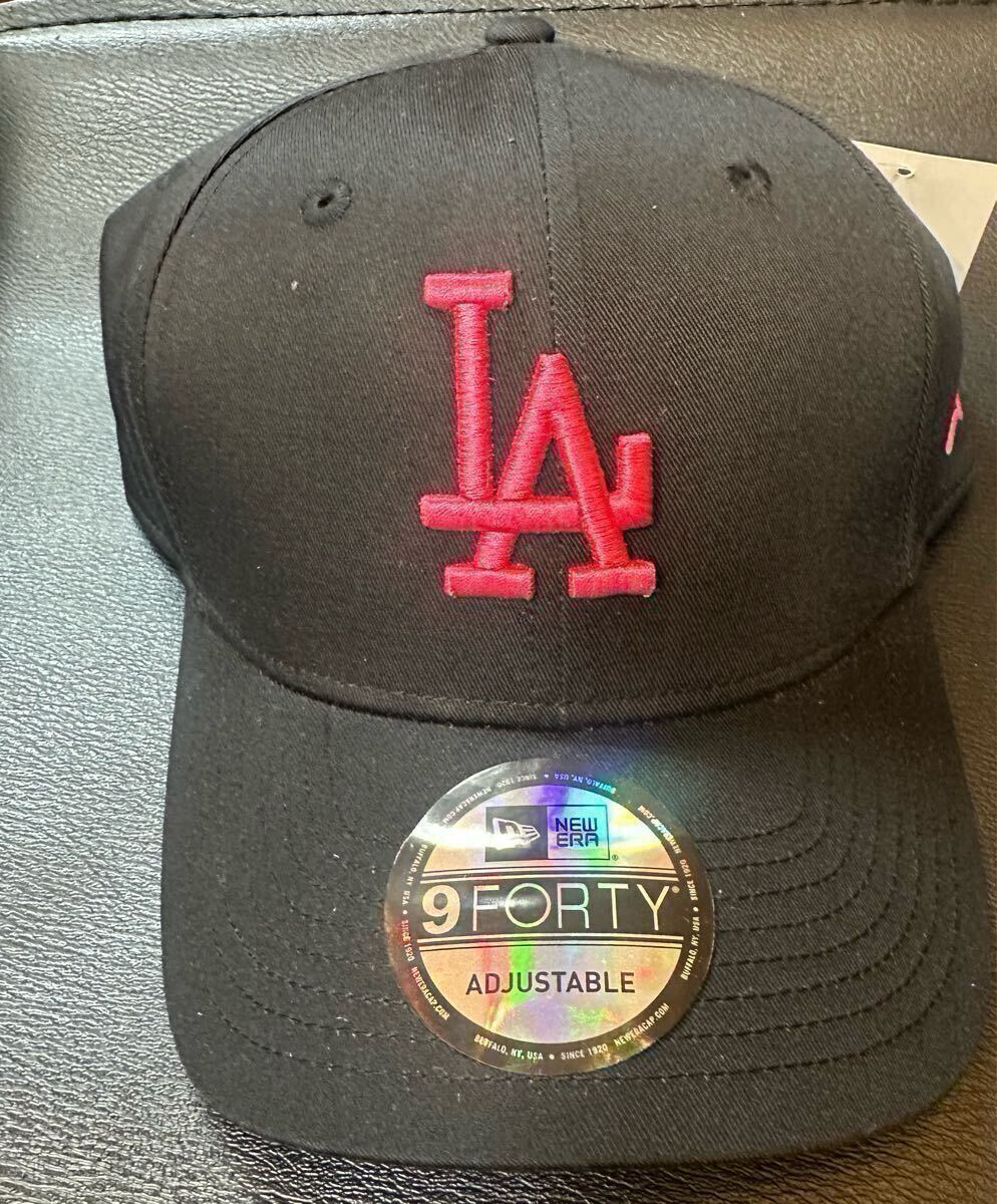 ニューエラ LAブラックキャップ New ERA BLACK CAP ピンクロゴ刺繍入フリーサイズ 未使用 帽子拍卖