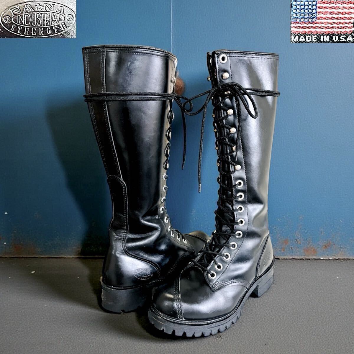 USA製 美品 NANA INDUSTRIAL ラインマンブーツ ロガーブーツ ハイライナーブーツ バイカーブーツ 女性ライダー ライダーブーツ 黒 6D 24cm拍卖