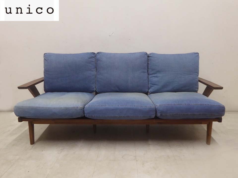■unico ウニコ■SWELLA スウェラ デニム調生地 カバーリング 3Pソファ 3人掛けソファ拍卖