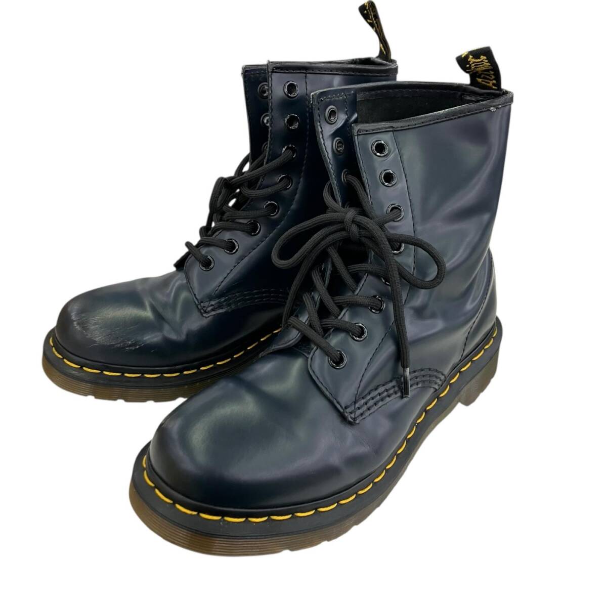 186000 現状品 Dr.Martens ドクターマーチン ブーツ 8ホールブーツ イエローステッチ 11821 23.5cm ダークネイビー レザー レディース拍卖