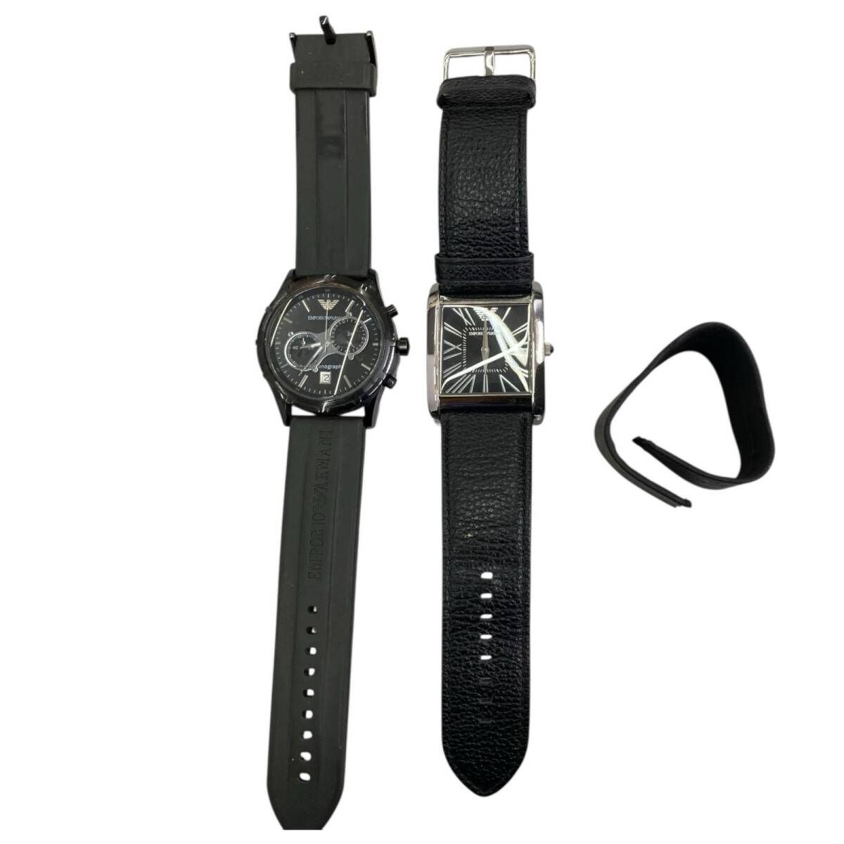 186000 現状品 Emporio Armani エンポリオ・アルマーニ 腕時計 クロノグラフ スクエアフェイス 2点まとめ売り拍卖