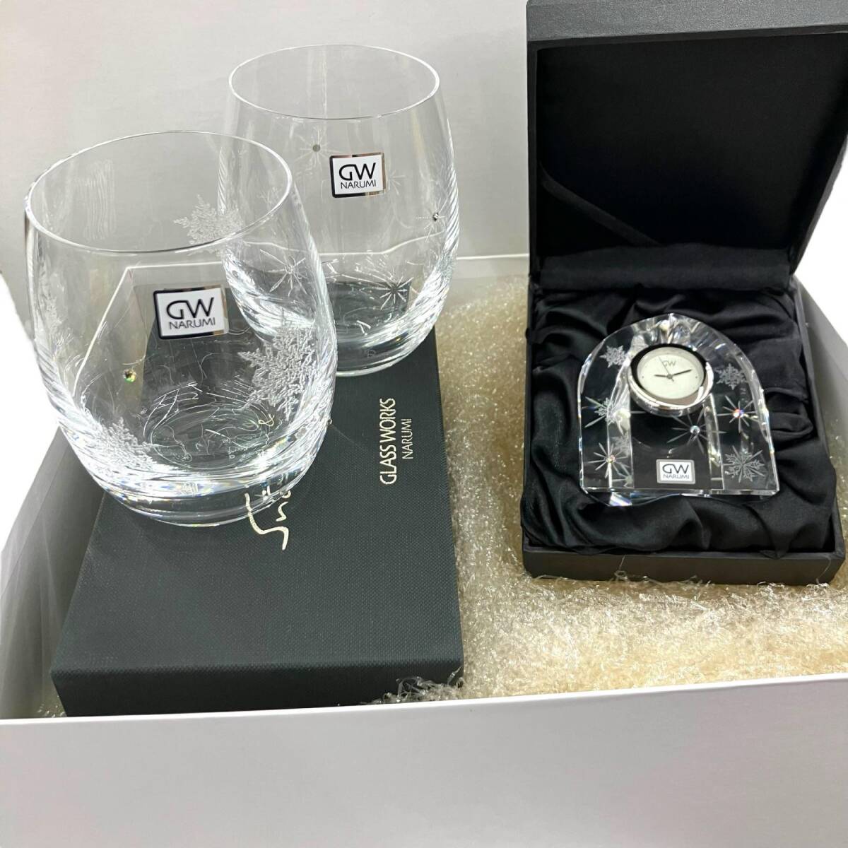 186000 新品未使用 NARUMI ナルミ ペアパーティーグラス & SEIKO 時計 スノー&スター GLAS WORKS GW1000-11067 GW4065-25180A クリア拍卖