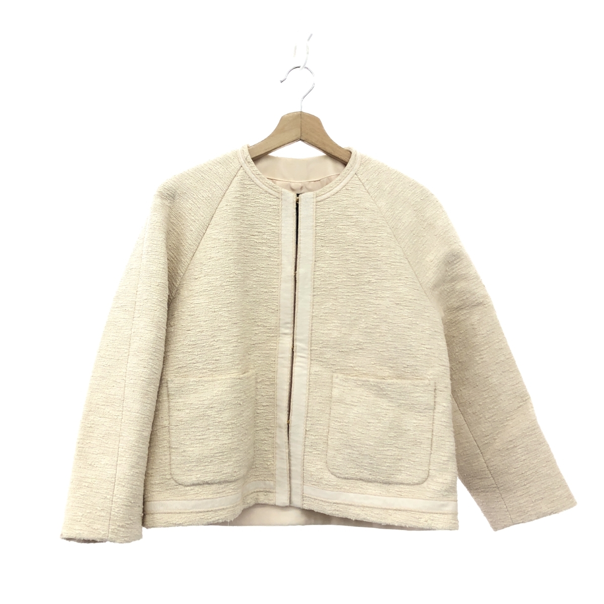 ◆Drawer ドゥロワー コットンナイロンブークレノーカラージャケット サイズ36 定価¥93.500/ツイード/グログランテープ 2024AW ベージュ拍卖