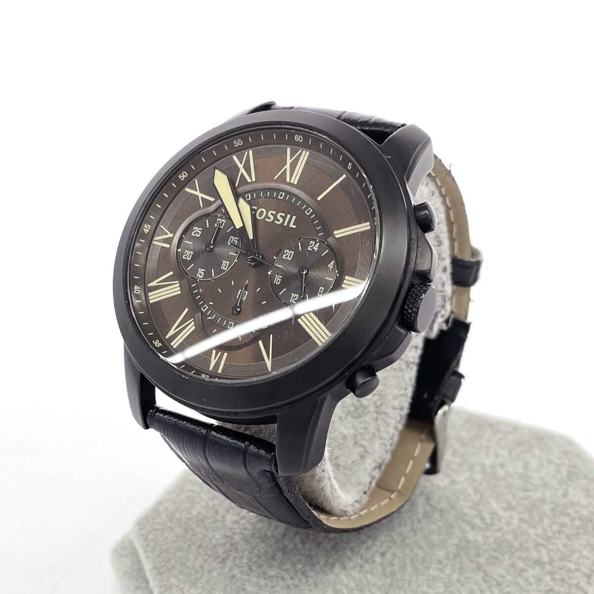 ◆Fossil フォッシル 腕時計 グラント クロノグラフ/SS×フェイクレザー/ FS5088 ブラック メンズ拍卖