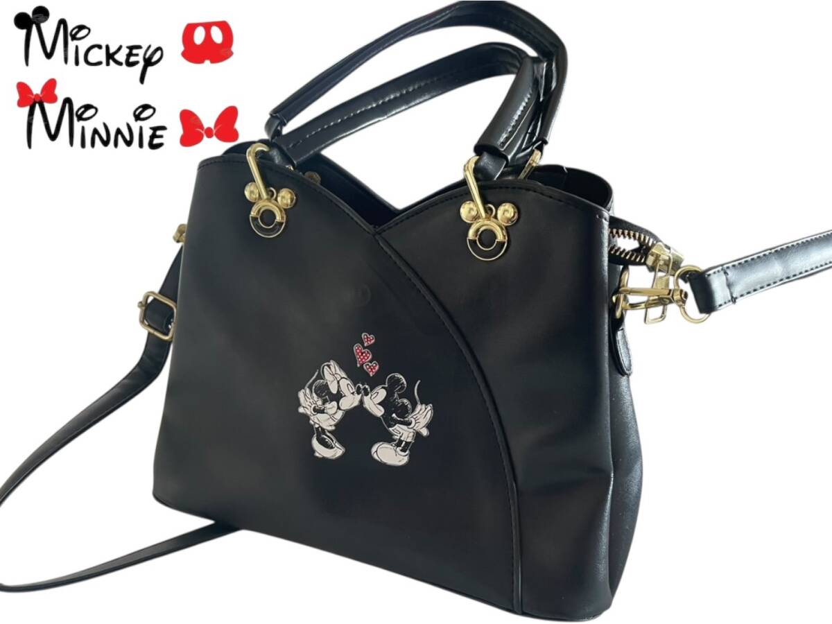 A70 794【未使用】★ミッキーマウス ミニーマウス 2WAY ショルダーバッグ ハンドバッグ ブラック★拍卖
