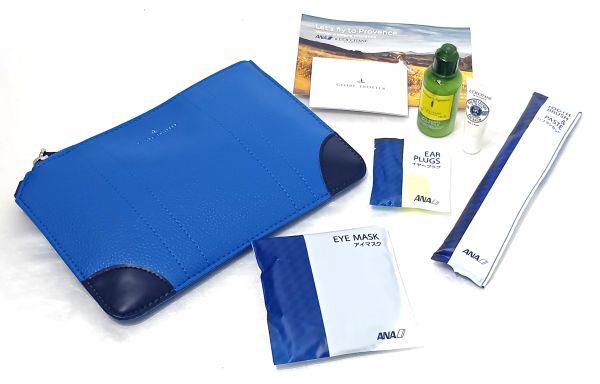 ◆全日空◆開封済 GLOBE-TROTTER グローブトロッター アメニティポーチ 青×黒 ロクシタン スクエア型 保管品拍卖