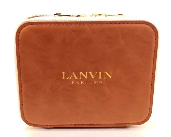 ◆LANVIN◆ランバン ターキッシュエアライン アメニティポーチのみ 茶×アイボリー 横約16.4cm 縦約13.5cm マチ約5.8cm スクエア型 保管品拍卖