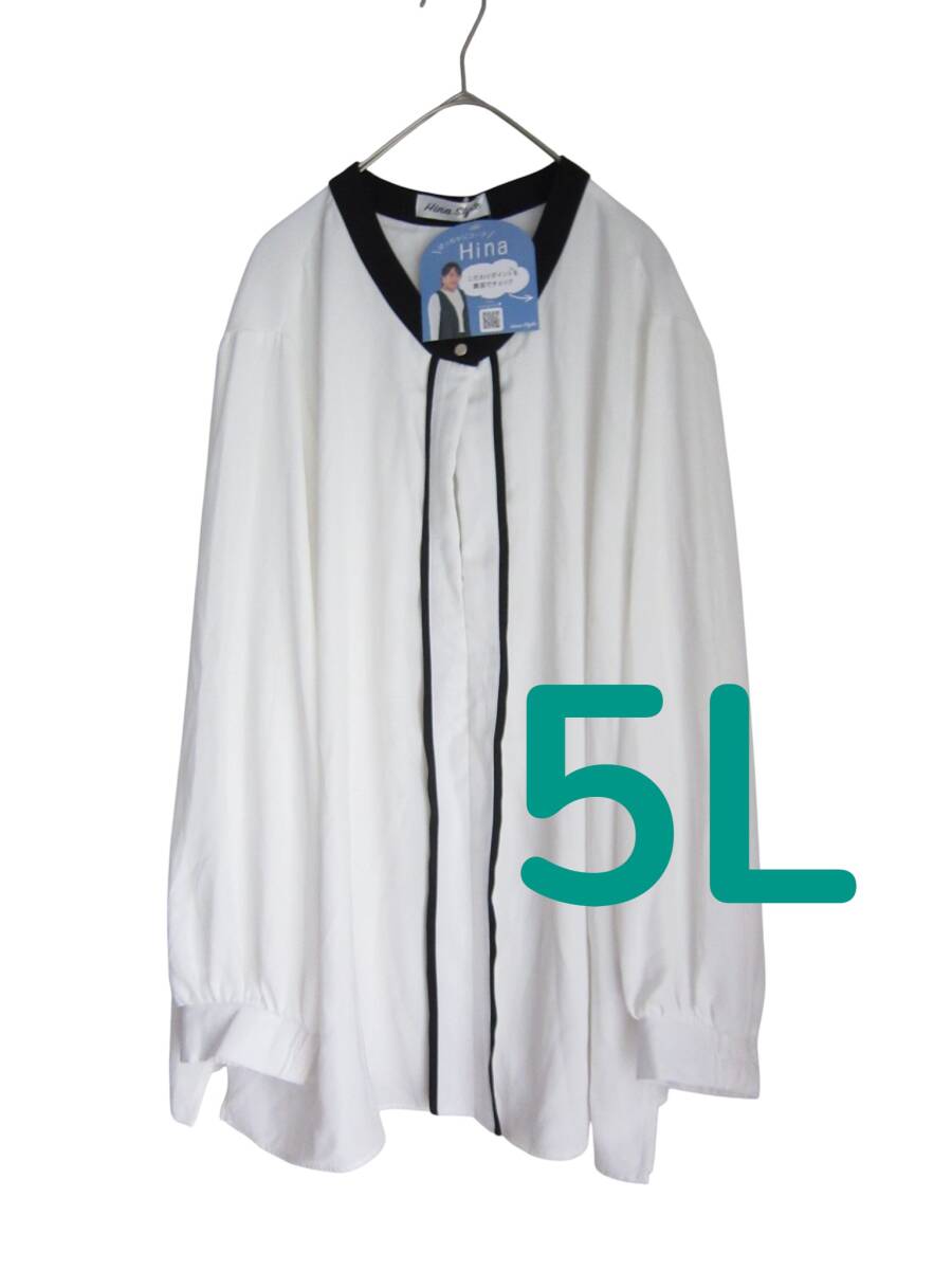 ★送料無料 W95 新品 【5L】 ~6L着用可 ホワイト シャツチュニック 長袖 学校行事 きれいめ 大きいサイズ ゆうパケットポス拍卖