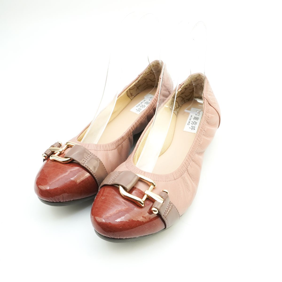 卑弥呼 ヒミコ 24.0 623307【走れるパンプス】バックルベルトスニーカーパンプス レザー エナメル ゴールド金具 ピンク/KD25拍卖