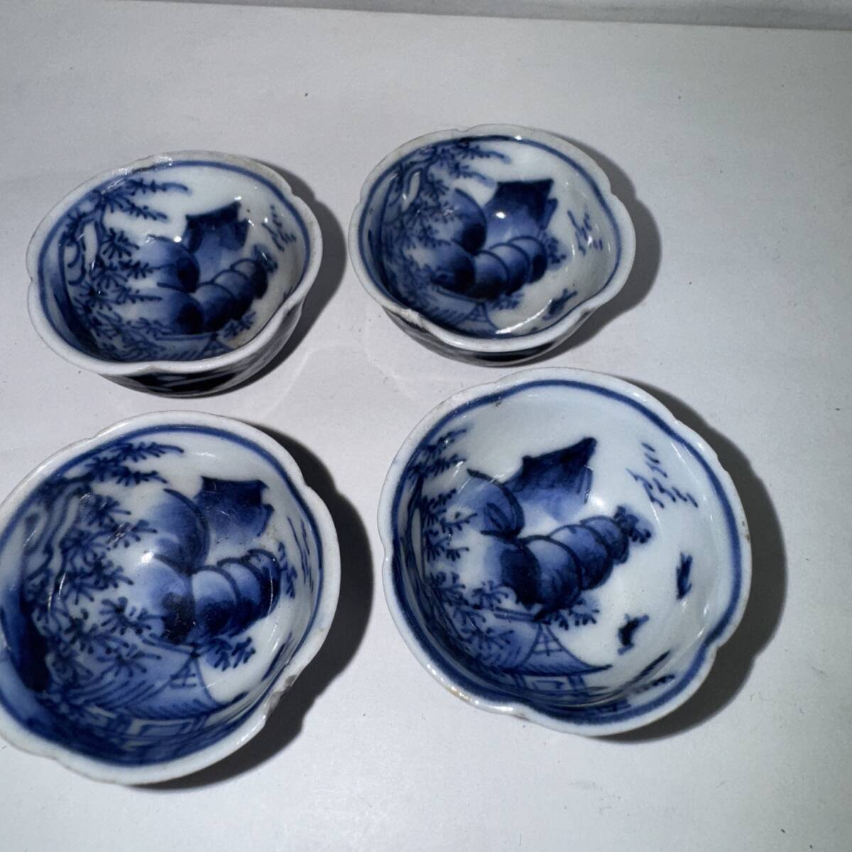 九谷焼 豆鉢 小付 4個セット 先付 前菜 酢の物 漬物 乾物 小鉢 陶器 食器 インテリア キッチン 懐石料理 欠けあり 長期保管品 M2p R71023再拍卖