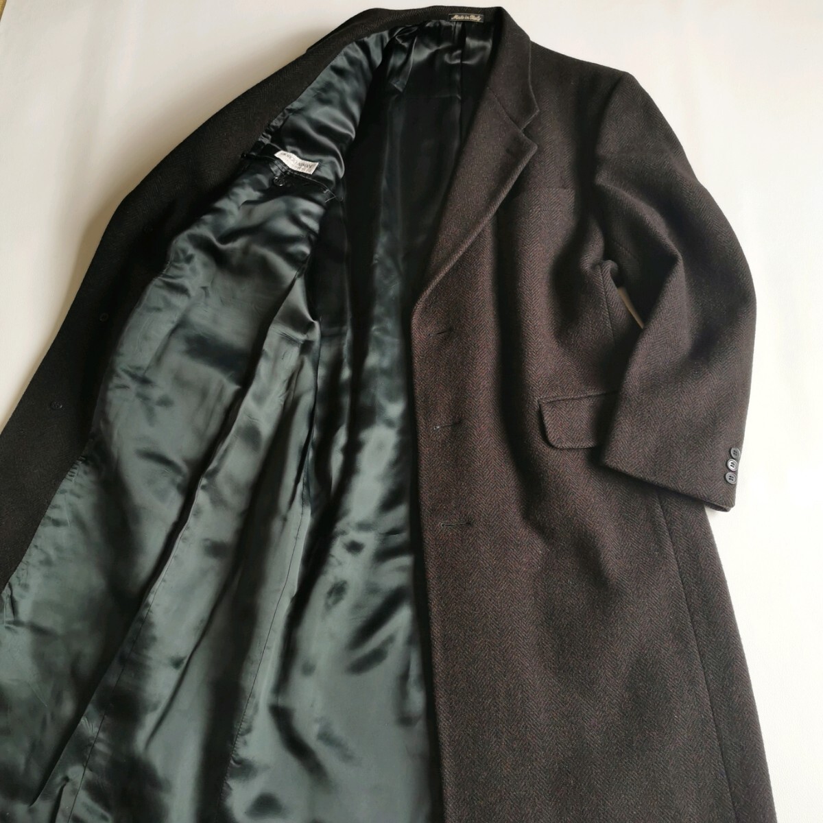 極美品/希少XXL!!ジョルジオアルマーニ GIORGIO ARMANI チェスターコート ヘリンボーン【脅威の着丈127cm!!】ロング マキシ丈 最高級◎52拍卖