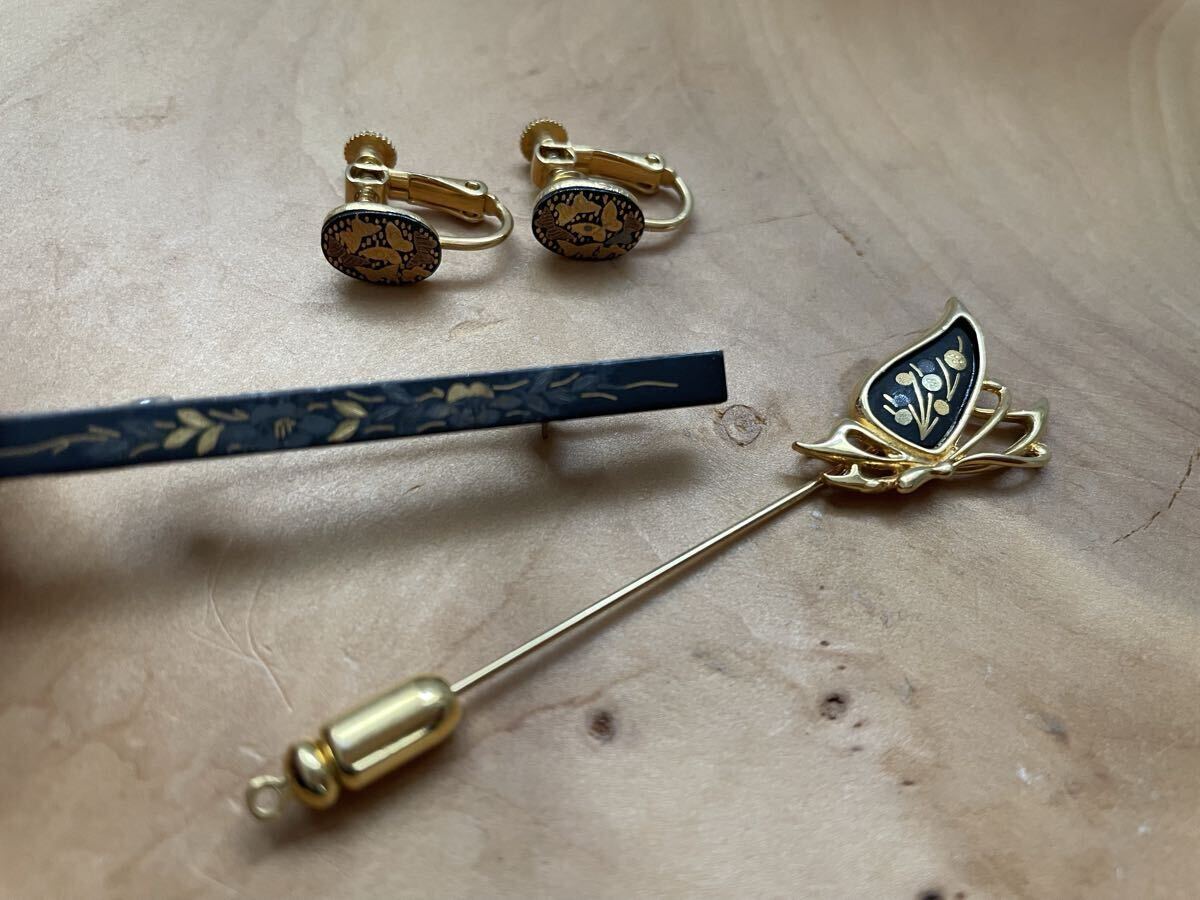 象嵌 3点セット アクセサリー ブローチ イヤリング スティックピン AMITA アミタ 七宝焼拍卖