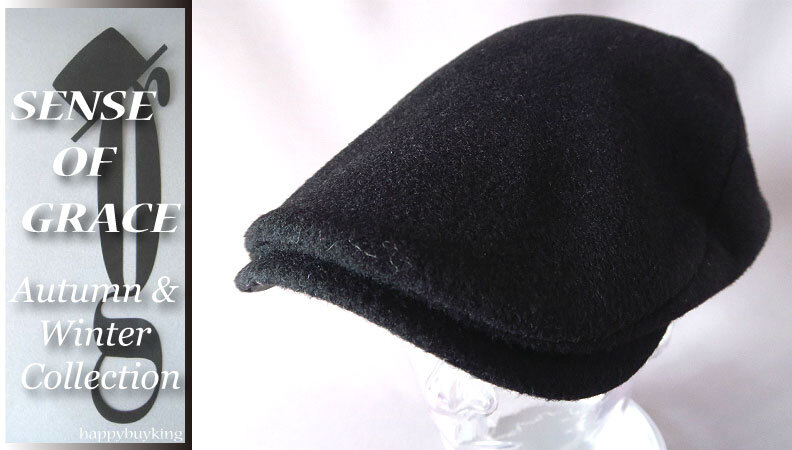 graceグレース★ウール混スムースハンチング【黒】新品 定価¥4300 サイズ調節可能 男女兼用 レザーパッチ センスオブグレース拍卖