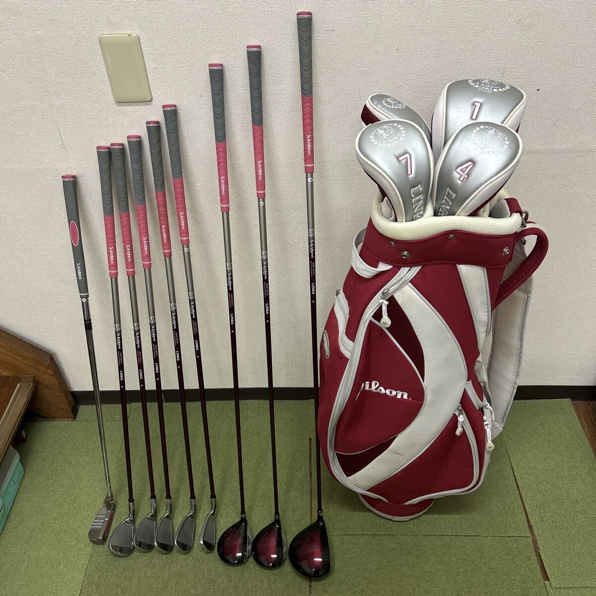 B640 St.Andrews LINKS フレックスL レディース用 9本セット ウィルソンキャディーバック付き拍卖