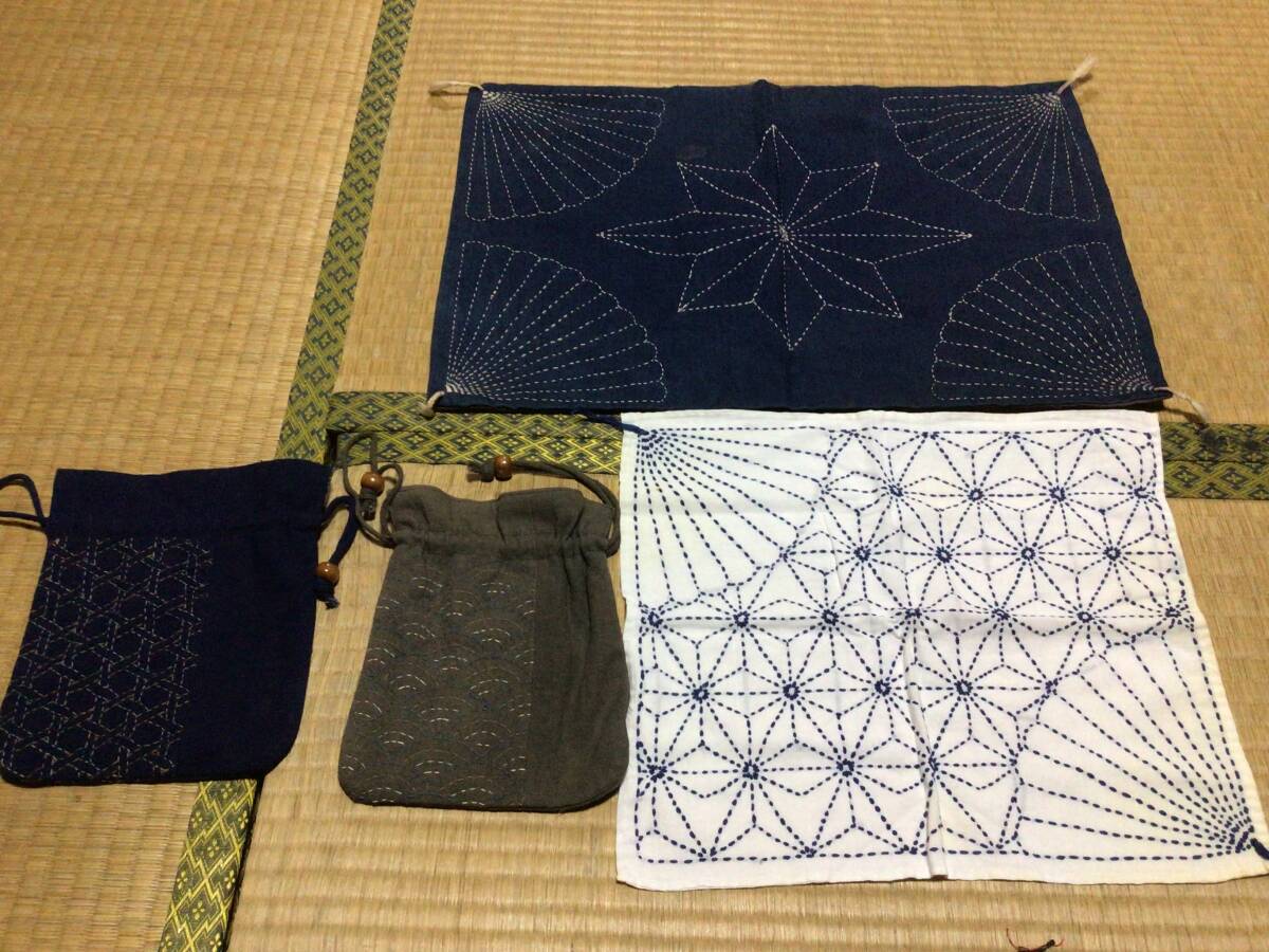 NO657、はなだの古布::刺し子、布巾、ランチョンマット、ポーチ拍卖