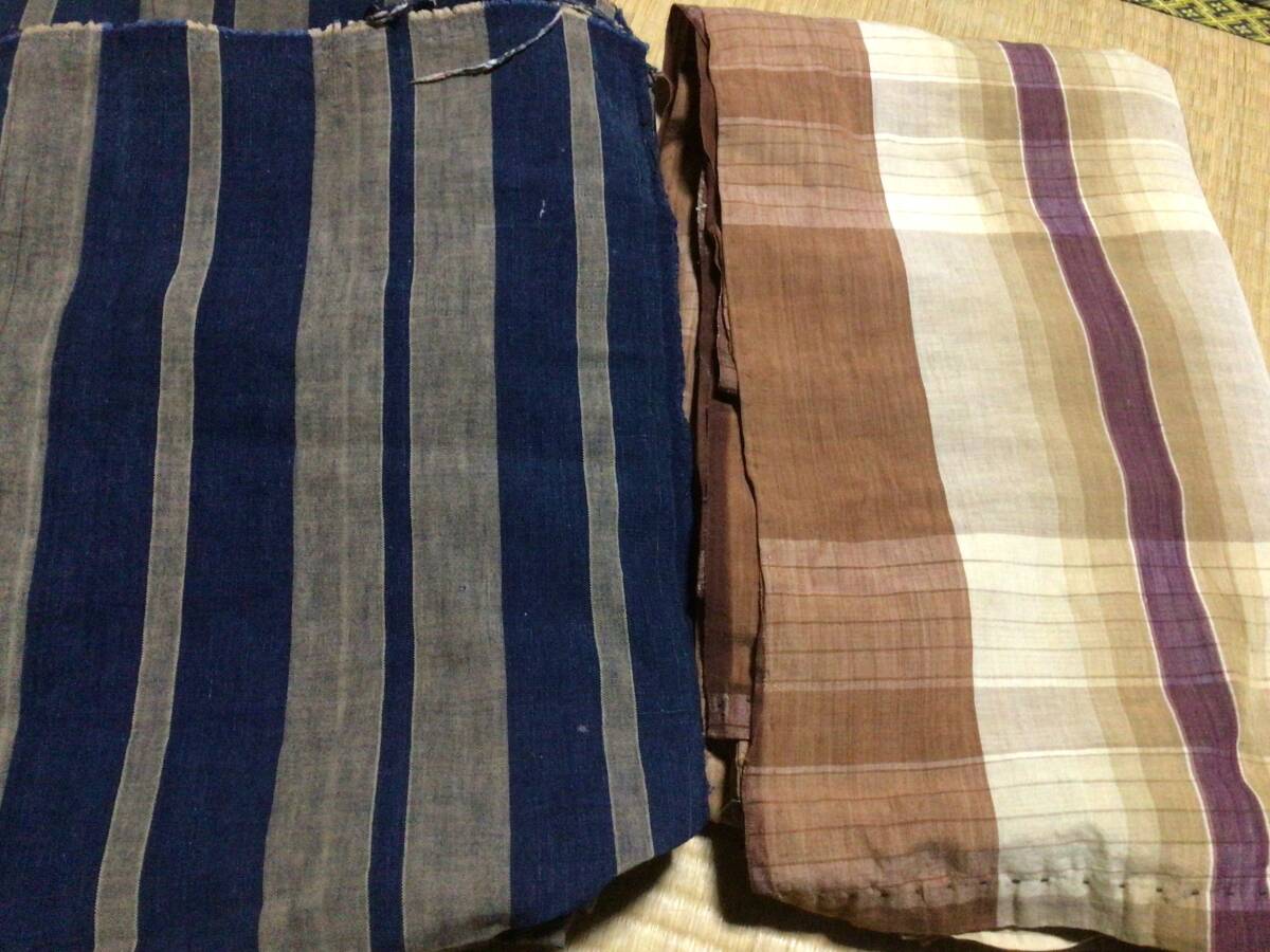 NO674,はなだの古布::格子木綿はぎれ2種拍卖