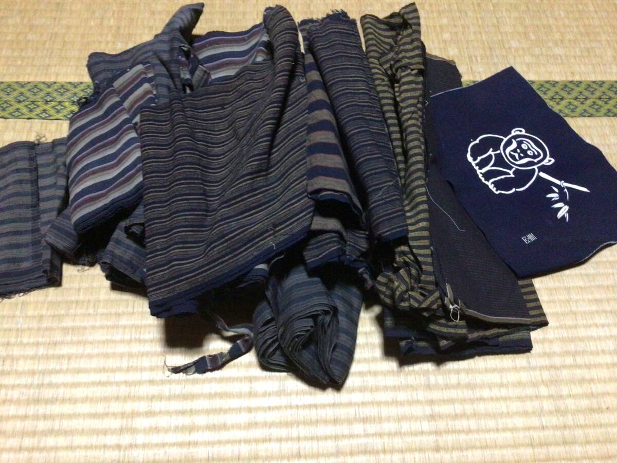 NO673,はなだの古布::縞木綿はぎれ1,6キロ拍卖