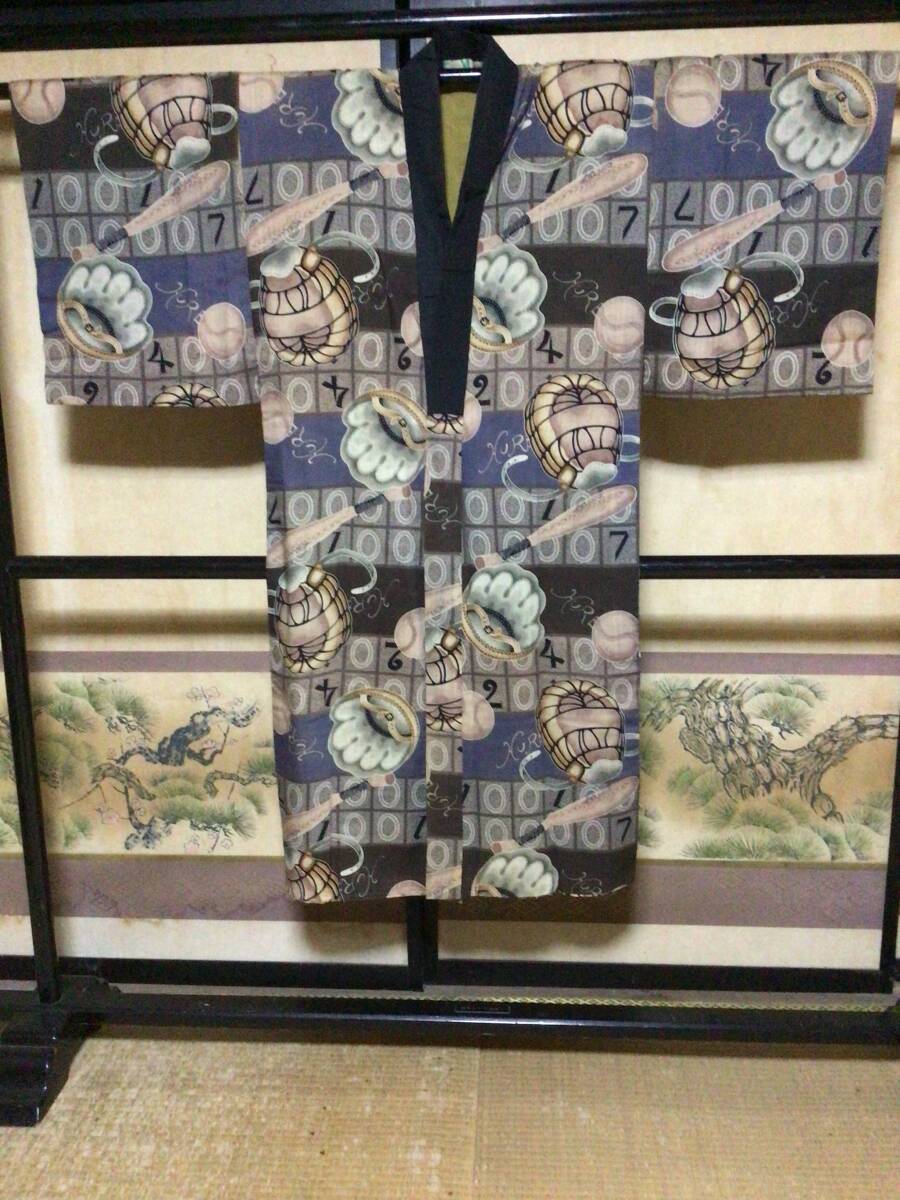 NO670,はなだの古布::野球図柄襦袢拍卖