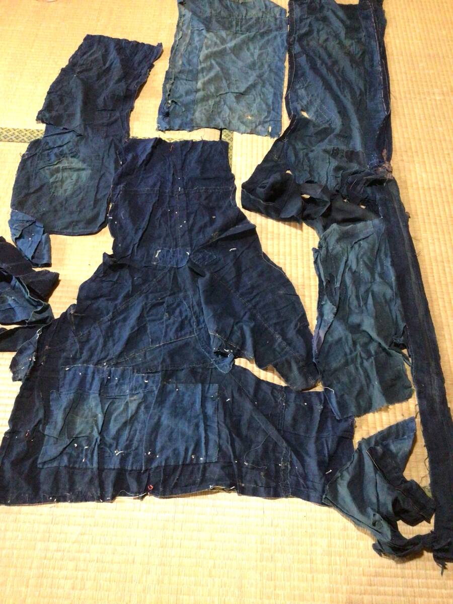 NO680、はなだの古布::藍木綿変形襤褸はぎれ4枚拍卖