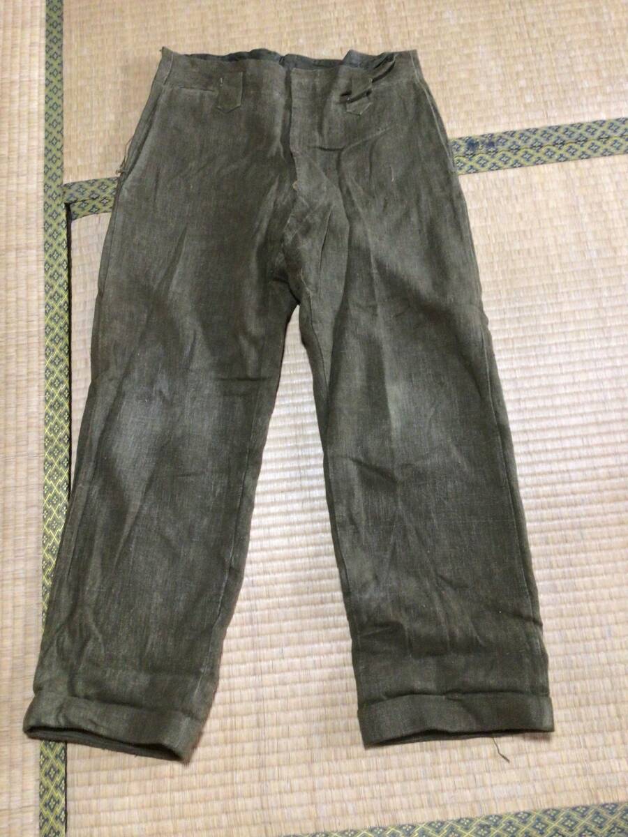 NO677、はなだの古布::カーキ色ズボン、国民服拍卖